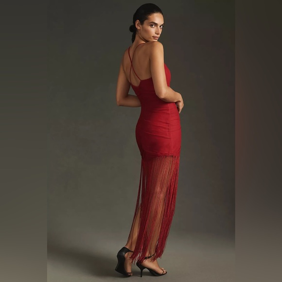 Vineet Bahl Anthropologie Red Sleeveless V-Neck Fringe Maxi Dress NWT Medium - Picture 6 of 16